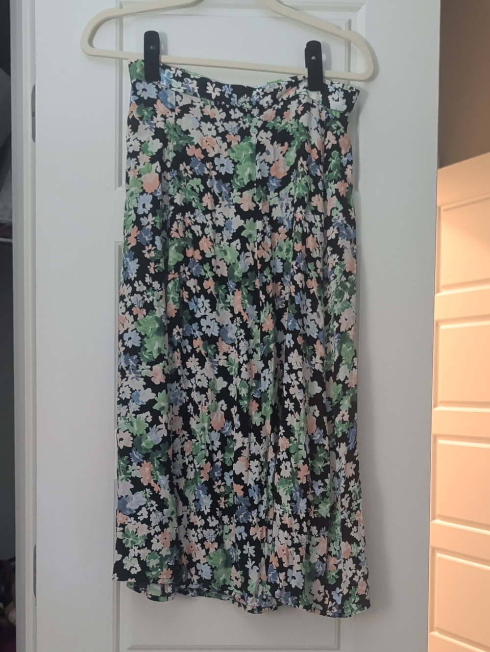 H&M Black Midi Skirt with Pastel Floral Print